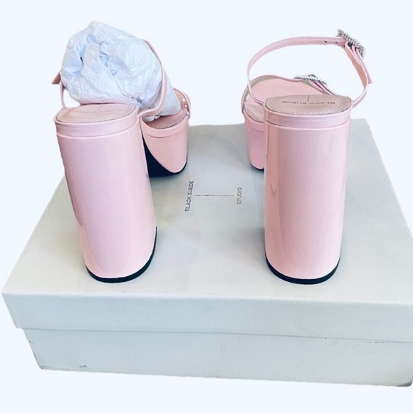 NEW Black Suede Studio Pink Patent Heels Elsie Platform Sandal Crystal Buckle 39 - Picture 5 of 11